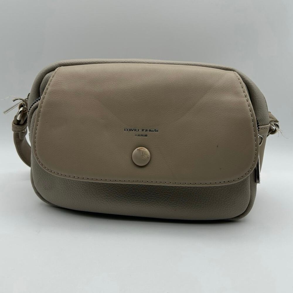 David Jones Paris Crossbody Bag Beige Faux Leather Small Shoulder Purse